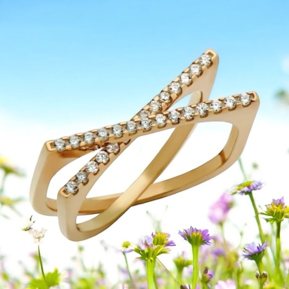 NWOT STERLING SILVER SPLIT-DOUBLE-SHANK X RING WITH CZ - Picture 2 of 15